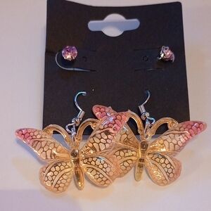 5/20 Elegant Gold & Pink Butterfly Earrings